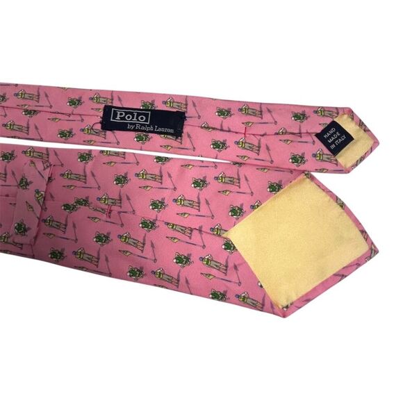 Polo Ralph Lauren Men's Pink Silk Tie Golf Theme Geometric Pattern - Picture 4 of 13